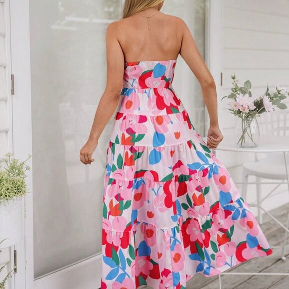 Pink Casual Women's Woven Printed Strap Dress - Picture 2 of 6